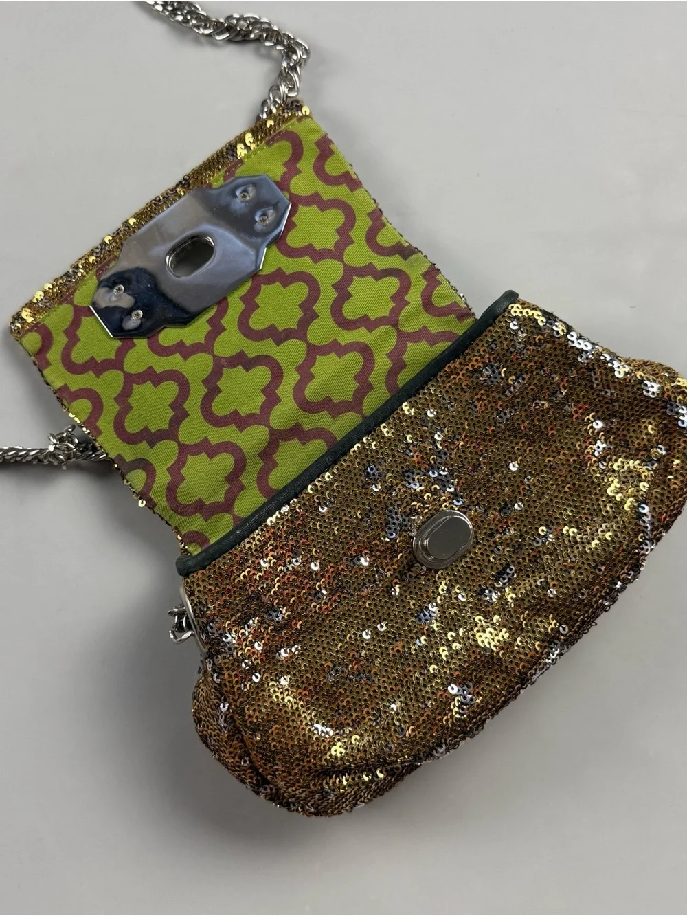 Oryany Bronze Sequin Mini Crossbody Bag Chain Strap Party Disco Clutch Y2K